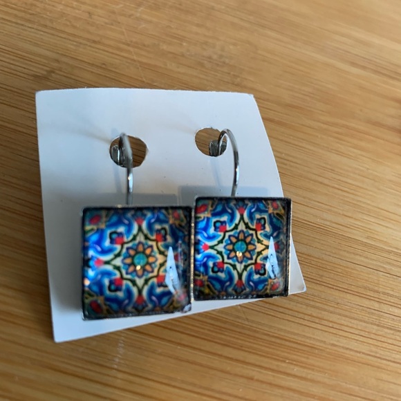 Vibrant Mosaic Square Earrings - Picture 1 of 3
